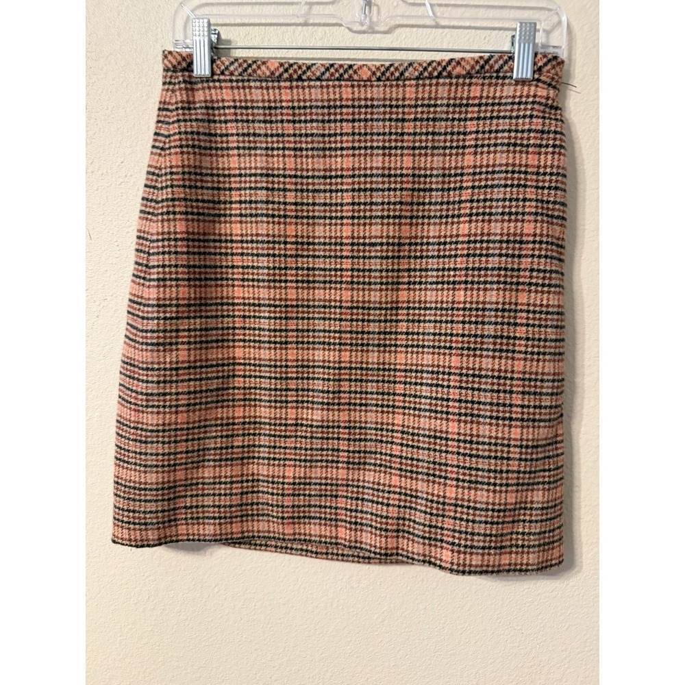Talbots Petite Plaid Wool Blend Mini Skirt Pink Black Size 0P